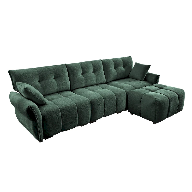 110.2 Chenille 3-Seater Sofa Set with Ottoman and Pillows, Solid Wood Frame and High-Resilience Cushions