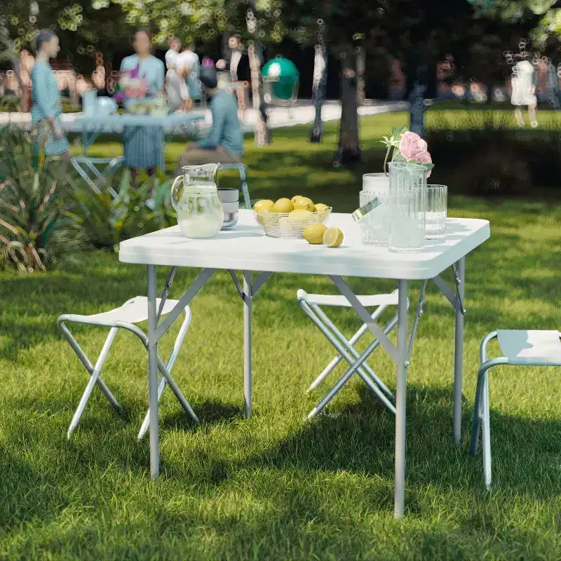 Emma and Oliver 34.25 Square Granite White Plastic Folding Table - Event Folding Table