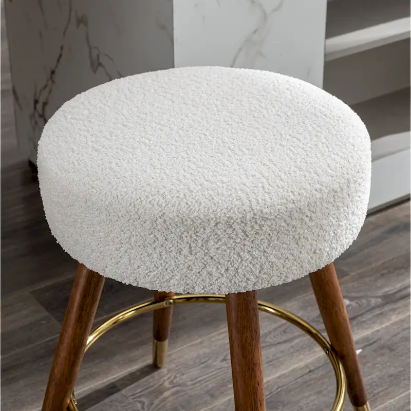 White 23.88 Upholstered Swivel Stool with Wood Frame