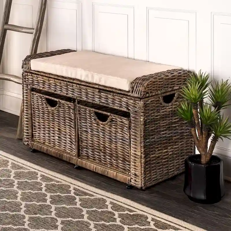 happimess Palermo 34.50 2 Drawer Wicker Storage Bench, Gray
