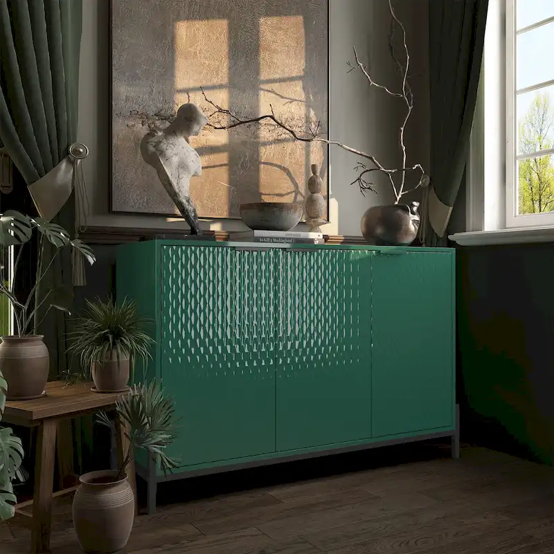 Clihome 3-Door High Gloss Buffets Sideboards with Adjustable Shelves