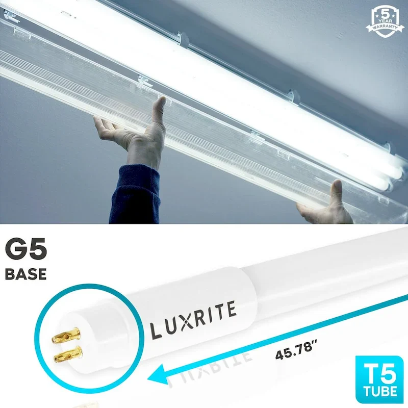 Luxrite 4FT T5 LED Tube Lights, 24W=54W, 45.78 , Ballast and Ballast Bypass Compatible, Damp Rated 4 Pack - N/A