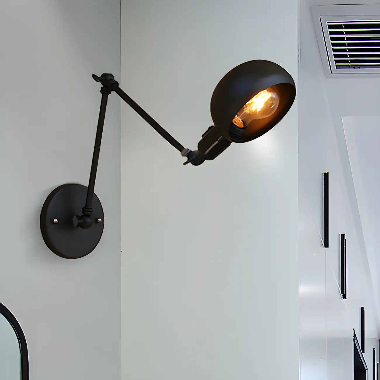 Industrial 1-Light Black Metal Swing Arm Wall Sconce