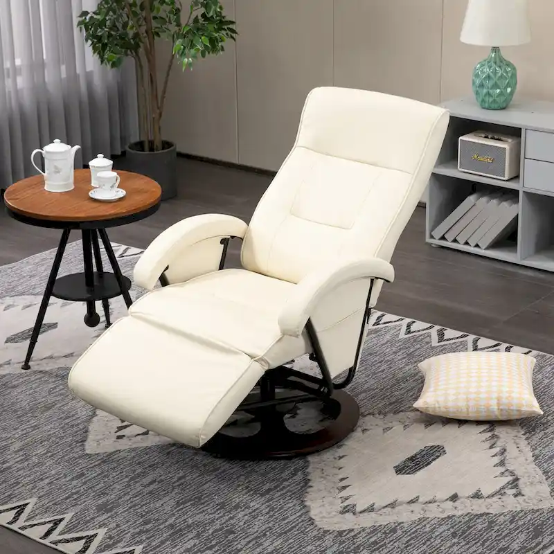 HOMCOM PU Recliner with Footrest, Lounge Chair with 135 Adjustable Backrest, Swivel Wood Base