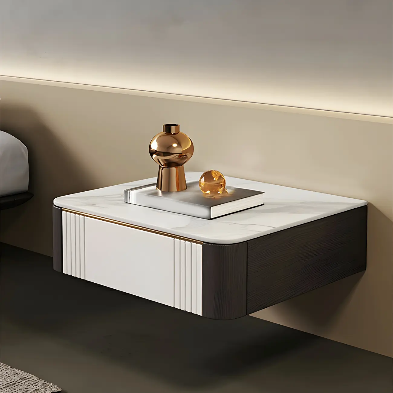 Low Stone Top Floating Nightstand with Drawer Set of 2