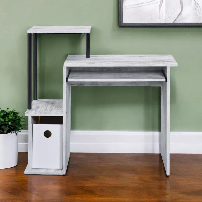 37-Inch Computer Desk with Keyboard Tray and Storage Shelf