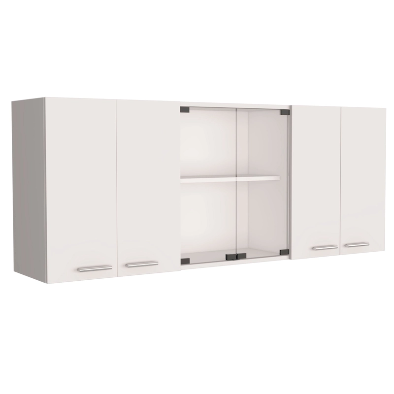 TUHOME Superior 150 Wall Cabinet with Glass Doors, 2 Double Cabinets, 4 Inner Shelves, Dish Rack and Cup Rack - N/A