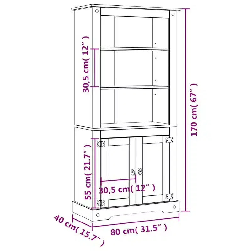 Side Cabinet Brown Solid Pine Wood 31.5x15.7x66.9 in