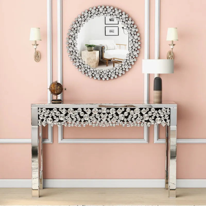 Glam Console Table Entryway Table with Crystal Frame
