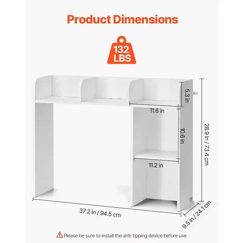 VIYET 29 2-Tier Desktop Bookshelf - White Wood, Anti-Slip Feet Pads