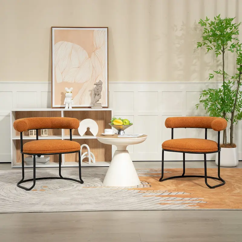 Mid-Century Modern Boucle Dining Chairs Set of 2