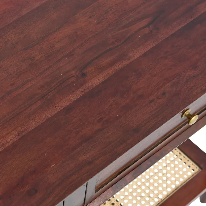 Acacia Wood Console Table with Cane Shelf