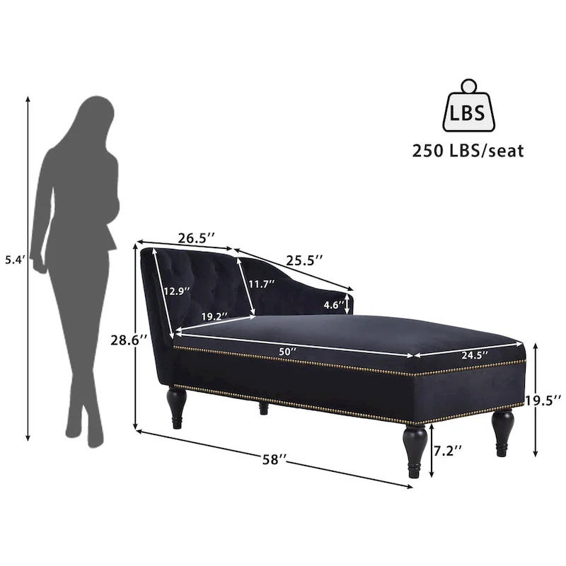 [New+Video] 58Velvet Chaise Lounge - 26.50 x 58.00 x 28.60