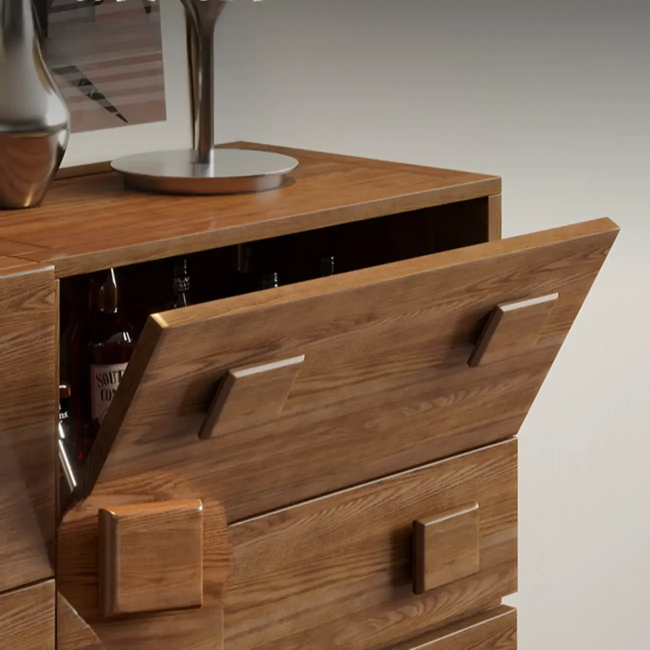 Drop-down Wood Chest Of Drawers Cabinet