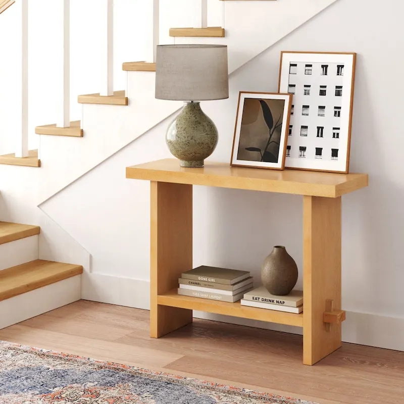 Nathan James Virgo Farmhouse 2-Tier Console Table in Wire-Brushed Wood Finish