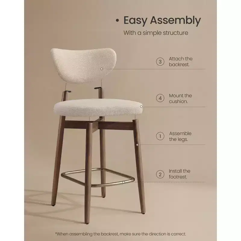 VASAGLE Wooden Bar Stools Set of 2, Upholstered Counter Height Barstools with Solid Wood Legs, Ergonomic Backrest, Linen-Look Fabric, Cappuccino