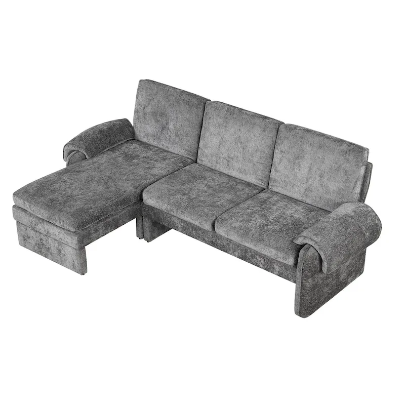 94.1 Chenille L-Shaped Futon Sofa with Adjustable Backrest & Reversible Chaise