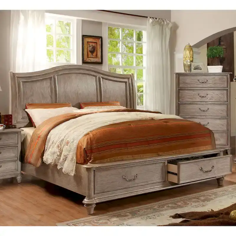Solid Wood Storage Platform Bed with Arched Headboard