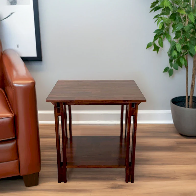 Acacia Wood Architectural End Table with Shelf