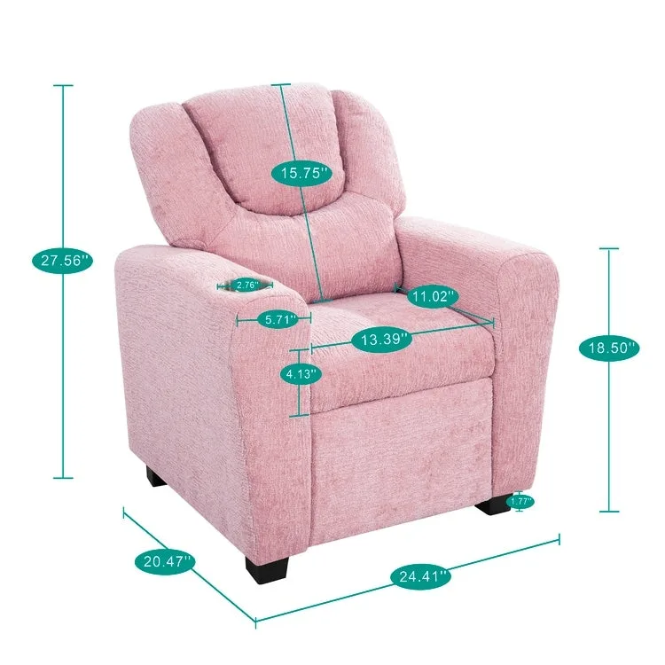 Kids Push Back Recliner Chair with Footrest and Cup Holders