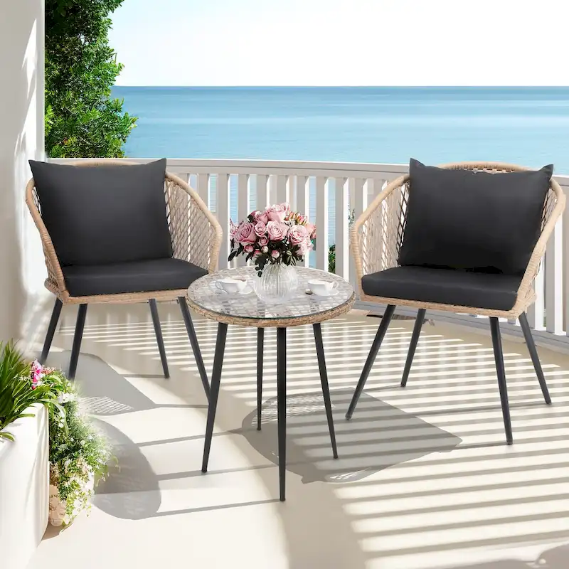 Moasis 3-Piece All-Weather Rattan Conversation Chairs for Backyard - 3PCS