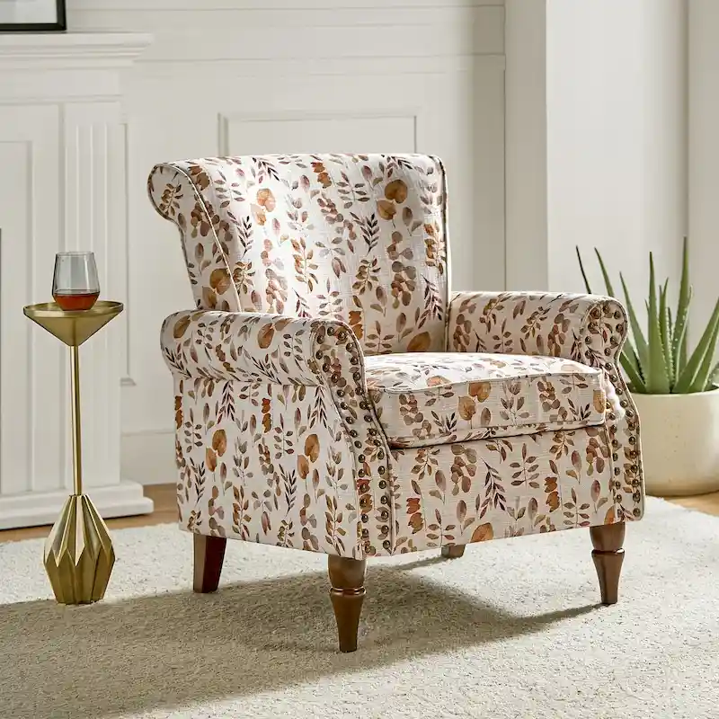 Nyctelius Traditional Polyester Accent Chair with Rolled Arms and Nailhead Trim by HULALA HOME