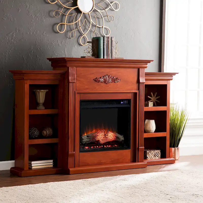 SEI Furniture Gracewood Hollow Womack 70-inch Mahogany Electric Fireplace with Bookshelves - N/A