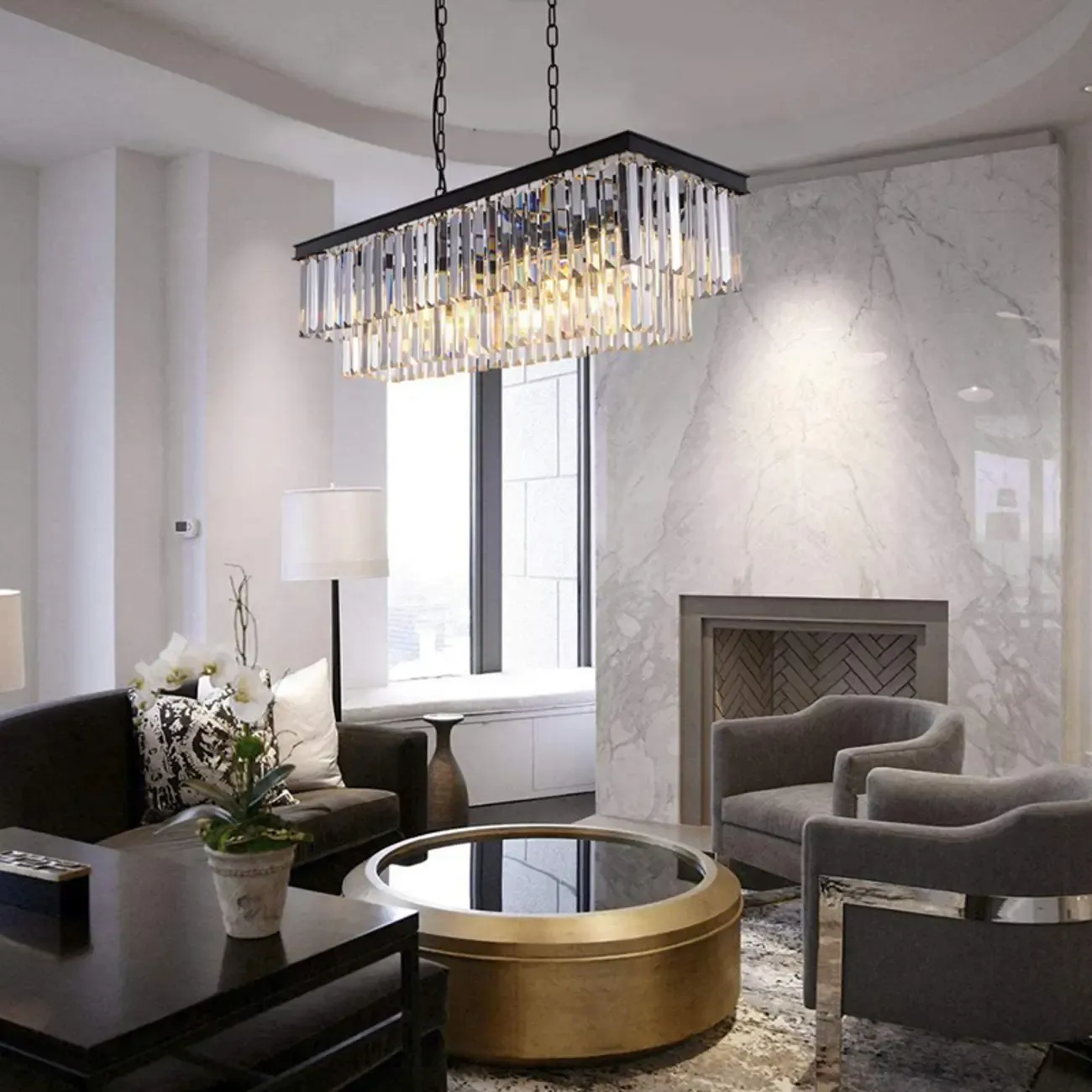 Modern 2-Tier Crystal Island Pendant Lighting for Kitchen