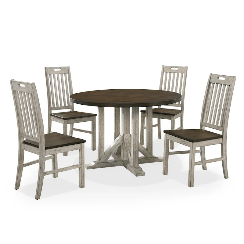 Derry Farmhouse Antique White and Dark Oak Solid Wood 5-Piece Dining Table Set by Furniture of America