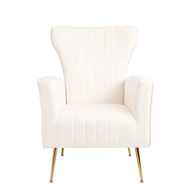 White 29.9 Wingback Arm Chair with Gold Legs