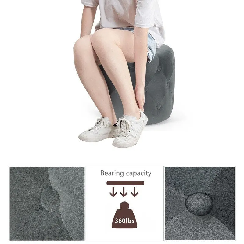 Adeco Tufted Round Ottoman - Upholstered Ottoman Footstool Foot Rest