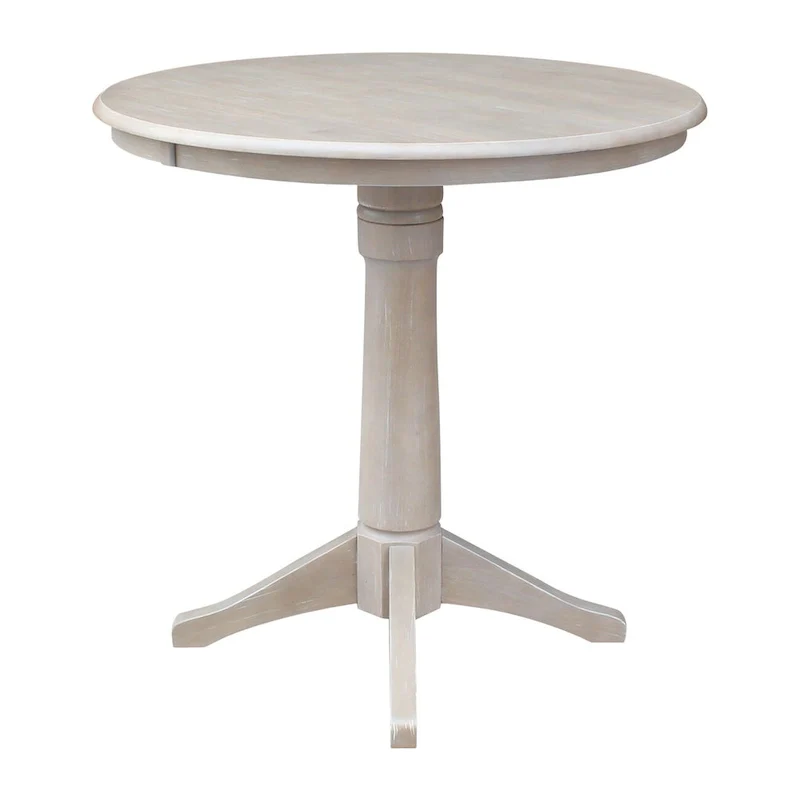 Round Top 36 x 36 Solid Wood Pedestal Table in Washed Gray Taupe