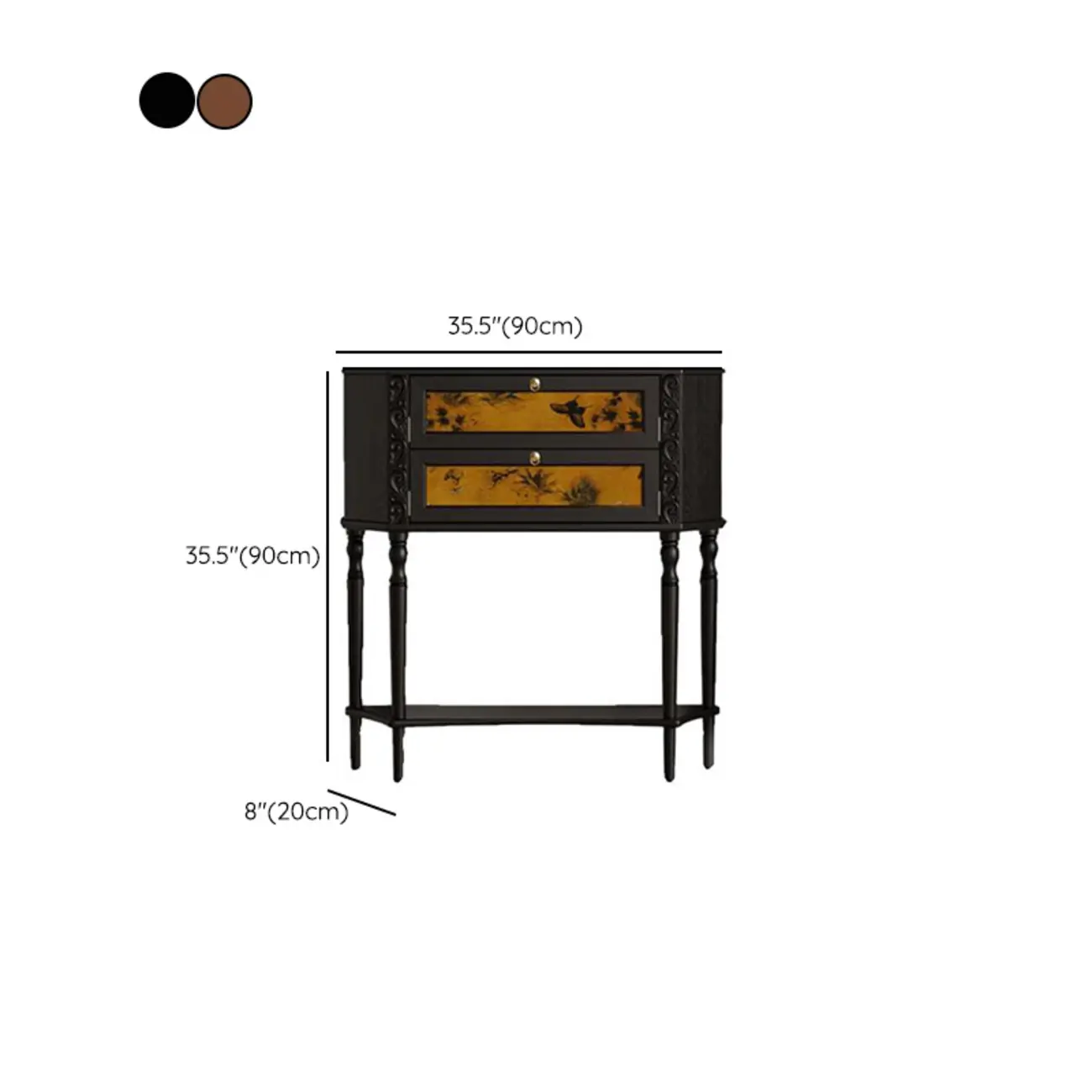 Natural Wood Live Edge Entrance Table with 2 Cabinets and 3 Shelves