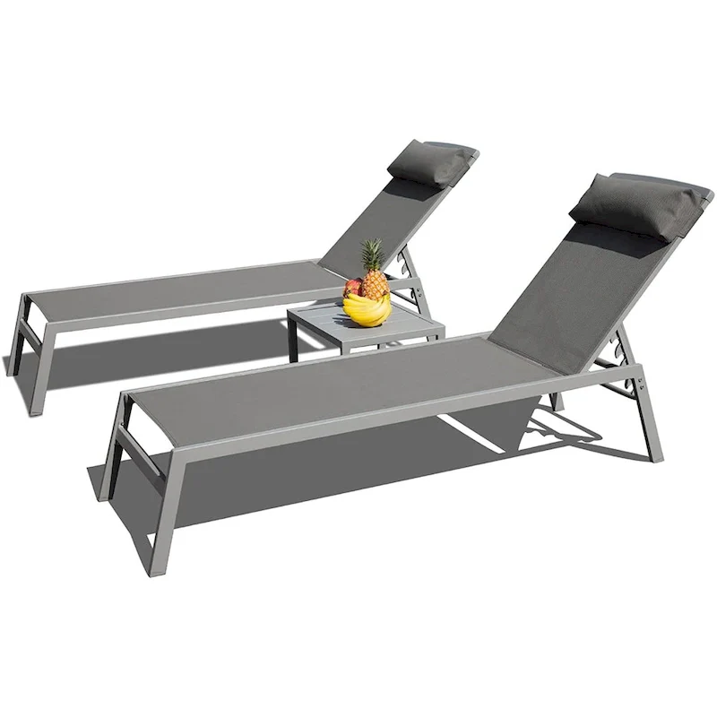 3 Pieces Aluminum Adjustable Pool Lounge Chairs