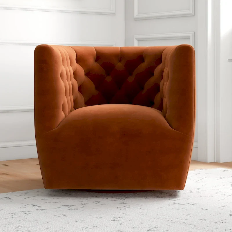 Mid-Century Modern Furniture Comfy Velvet Swivel Accent Chair