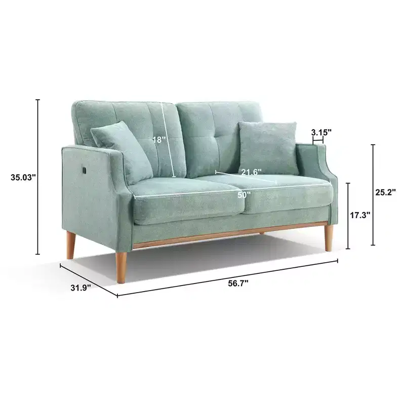 GDFStudio Camain 56.7 Waterproof Button Tufted 2 Seater Sofa with Wood Legs