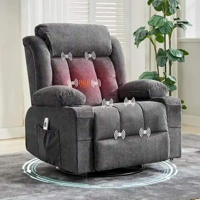 Recliner Chair, Rocking Chairs with Massage and Heat, Side Pockets and Cup Holder