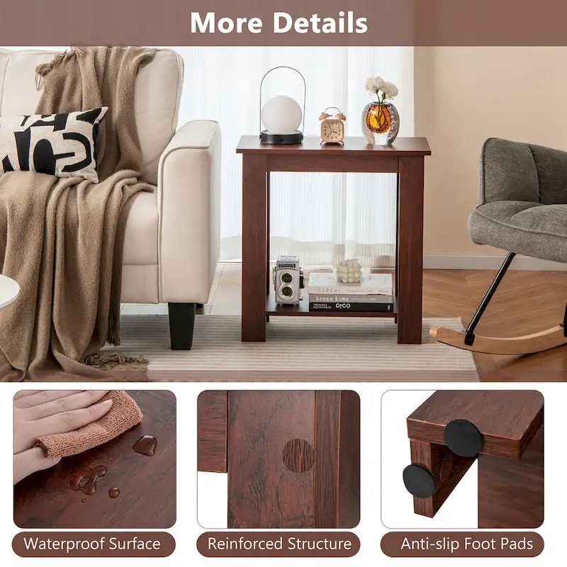 2 PCS 2-Tier End Table Modern Sofa Bedside Compact Nightstand w/