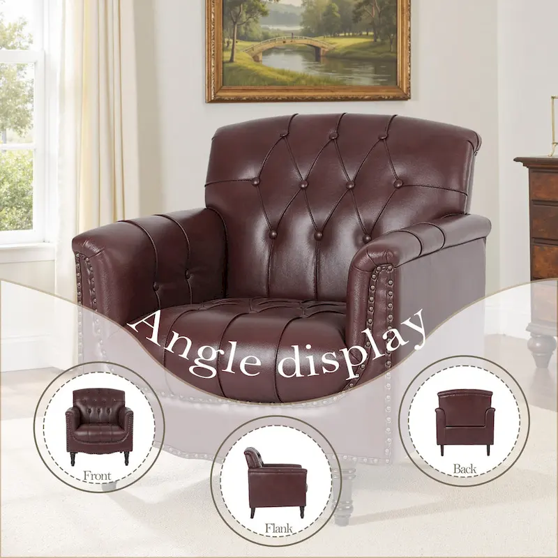 PU Leather Tufted Accent Chair with Nailhead Trim Armchair