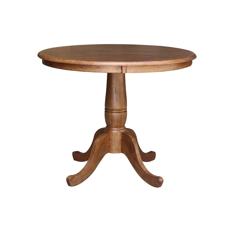 International Concepts Solid Wood 36 Round Pedestal Dining Table with 4 Madrid Ladderback Chairs