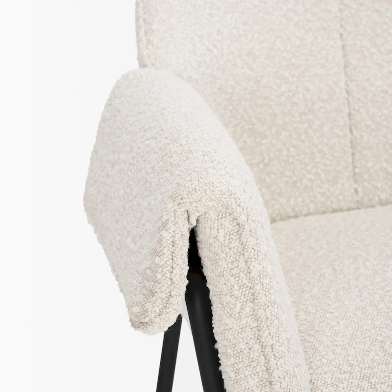 Dining Chair w/ Cream Boucle Fabric & Matte Black Metal Legs