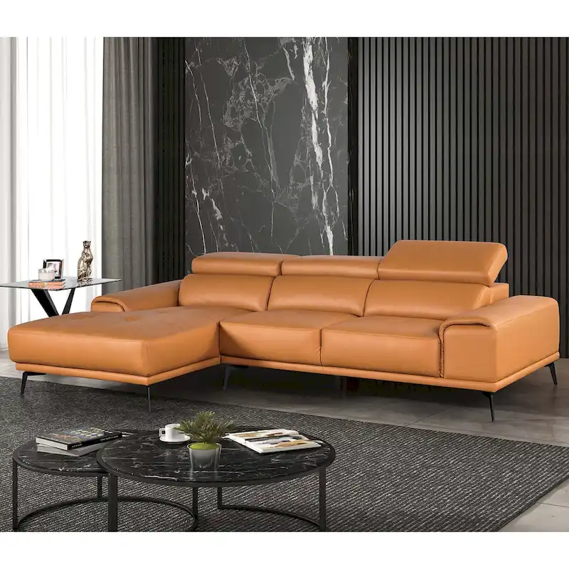 Furniture of America Jacques Modern Low Profile Leather L-Shaped Sectional with Chaise