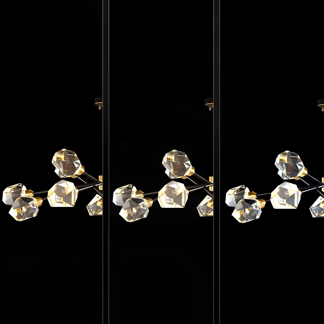 Modern Crystal Brass Sputnik Chandeliers in Black-Gold