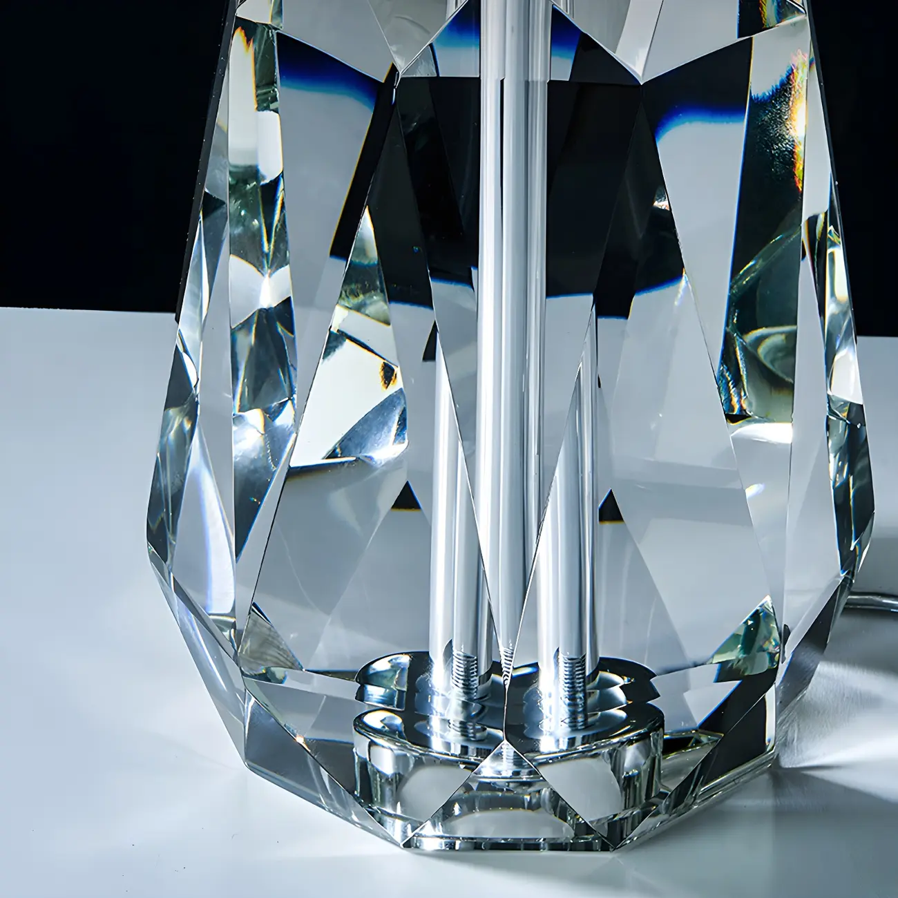 Elegant Cylindrical Crystal Base Table Lamp with Linen Shade