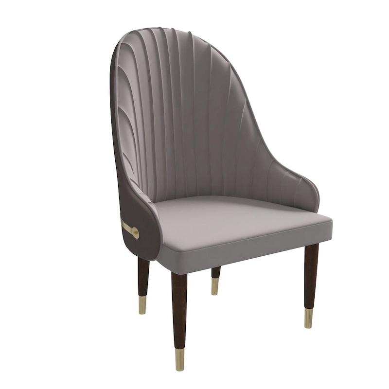 Leather Dining Chair with a Ripple Back and Gold Accents Design Elara Collection
