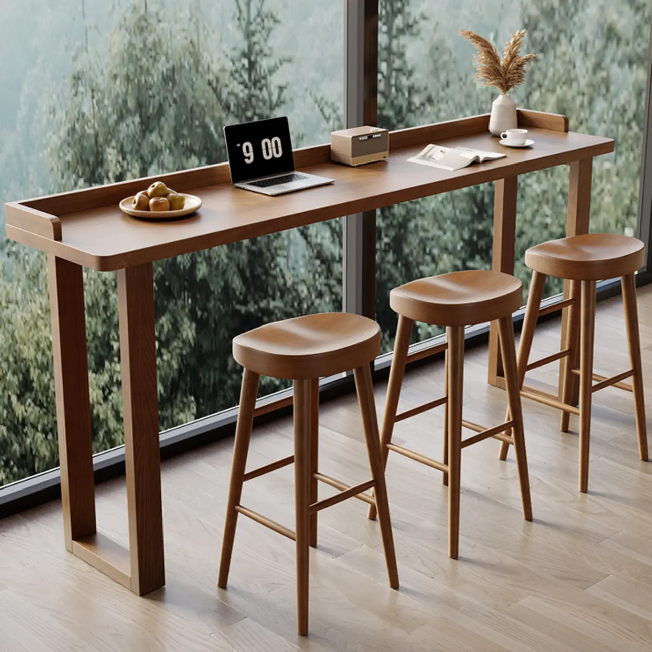 Scandinavian Natural Wood Rectangular Sled Bar Tables