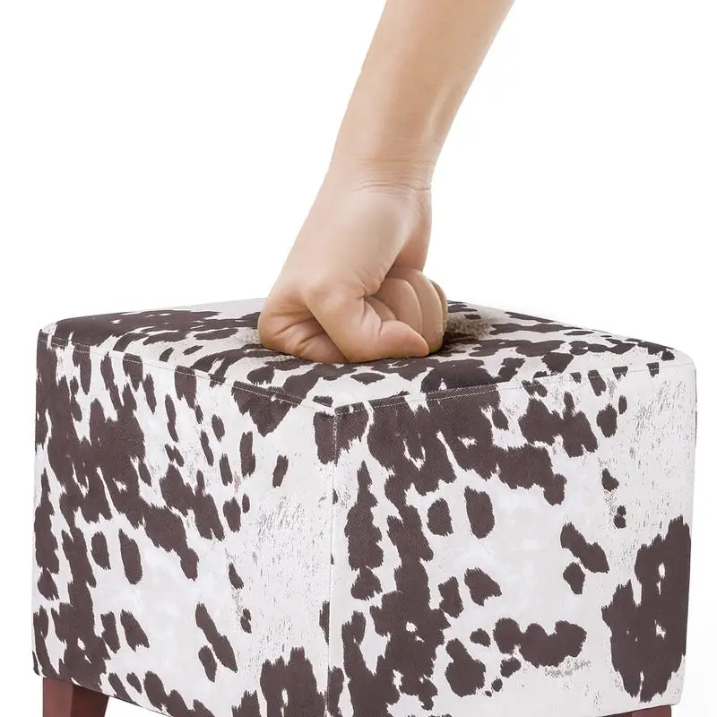 Adeco British Style Cow Print Cube Ottoman Home Bench Classy Footstool