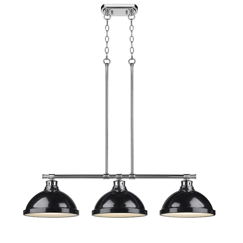 Golden Lighting Duncan Chrome with Black Shades 3-light Linear Pendant Light