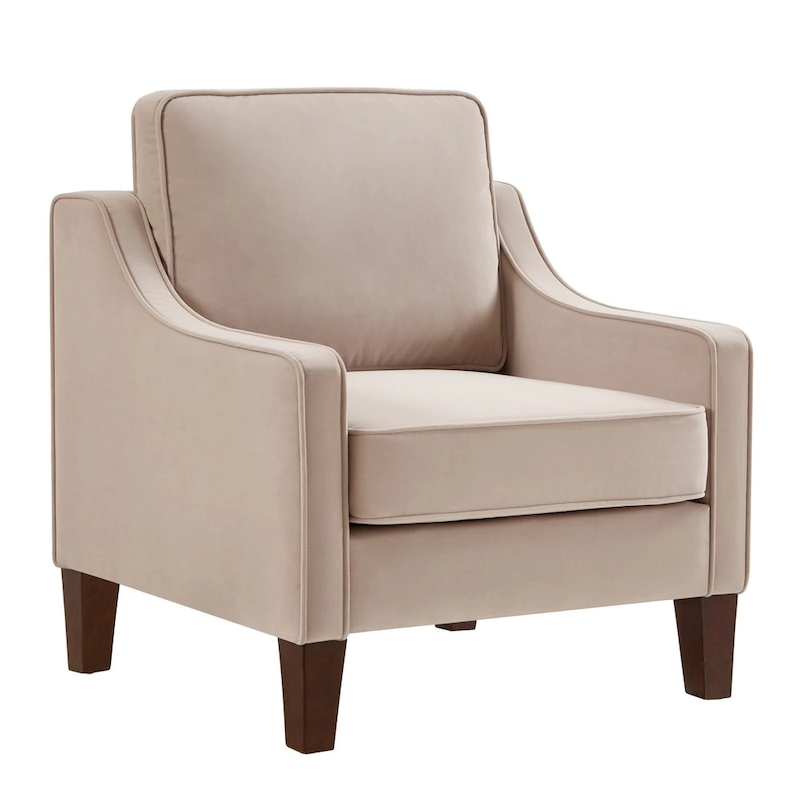 Modern Velvet Upholstered Armchair with Wooden Legs