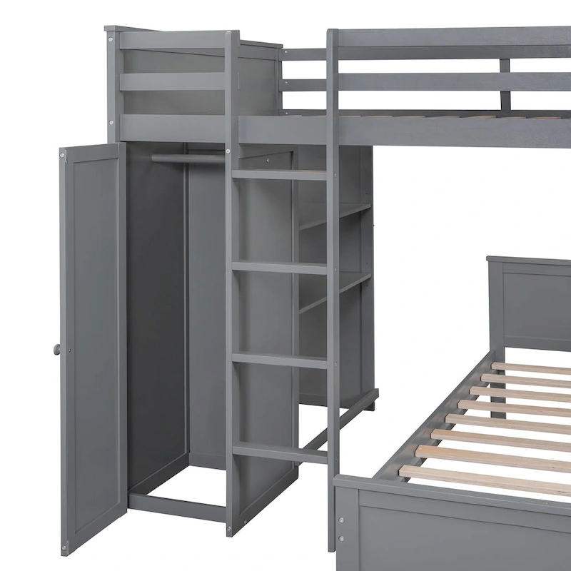 Loft Bed with a Stand-alone bed,Shelves,Desk,and Wardrobe